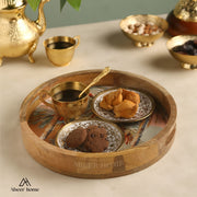 Mango Wood Round Tray- Palm Garden